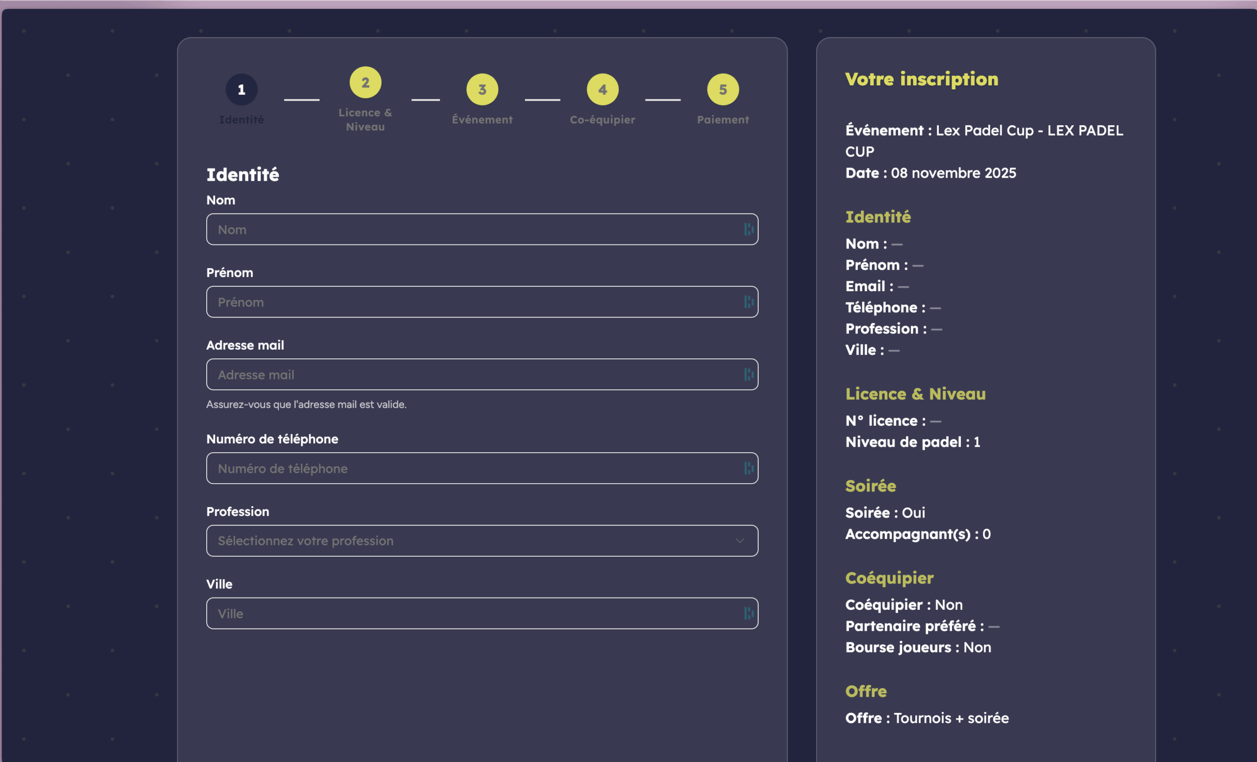 Dashboard administratif et gestion des participants