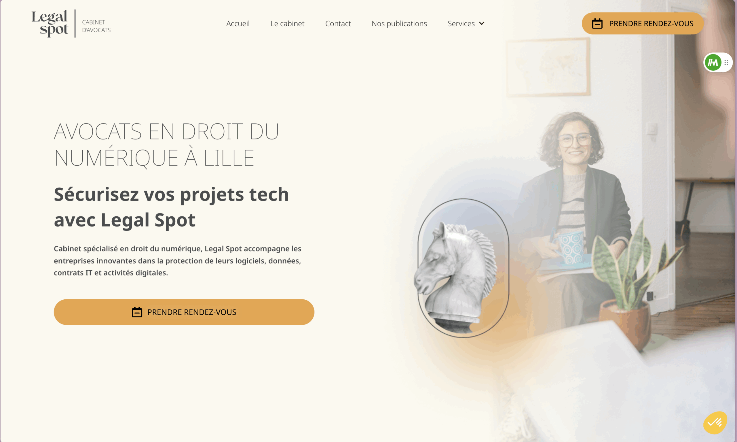 Hero optimisé de la landing page Legal Spot