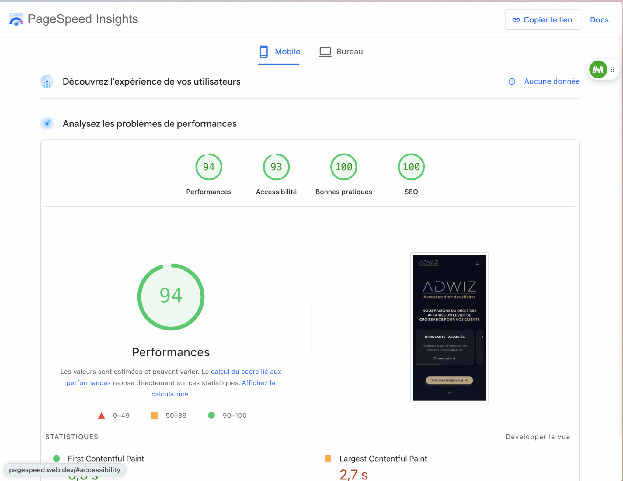 Optimisation PageSpeed cabinet Adwiz